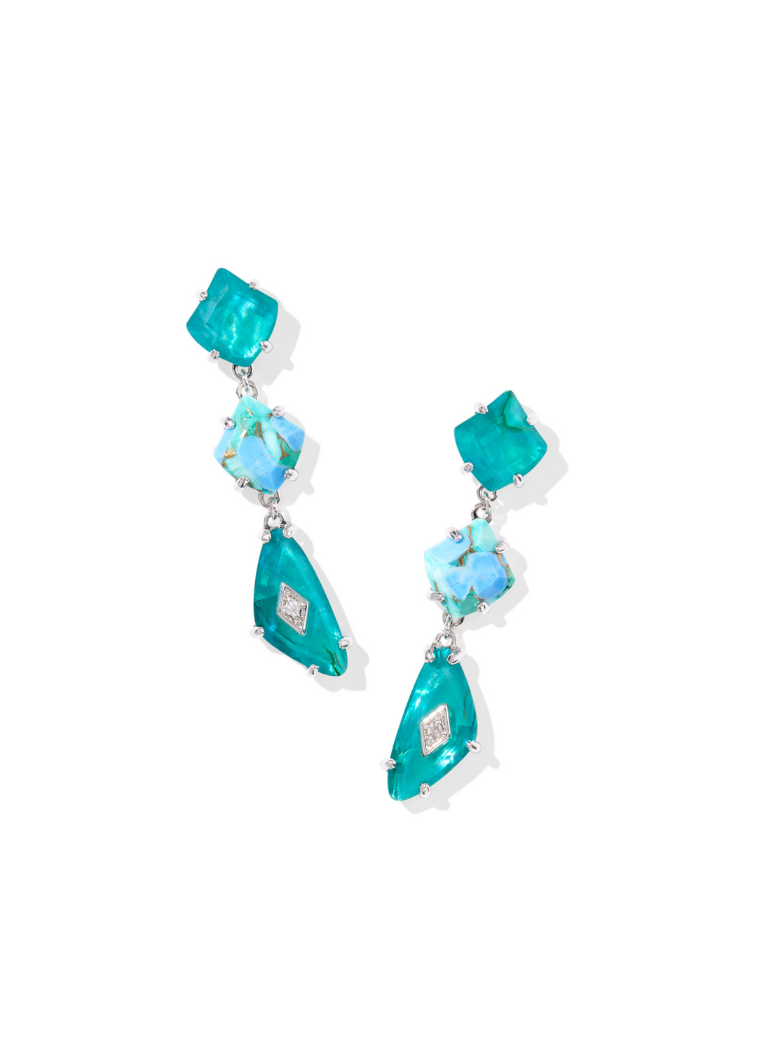 Kendra Scott Bianca Linear Earrings in Rhodium/Bright Aqua Mix