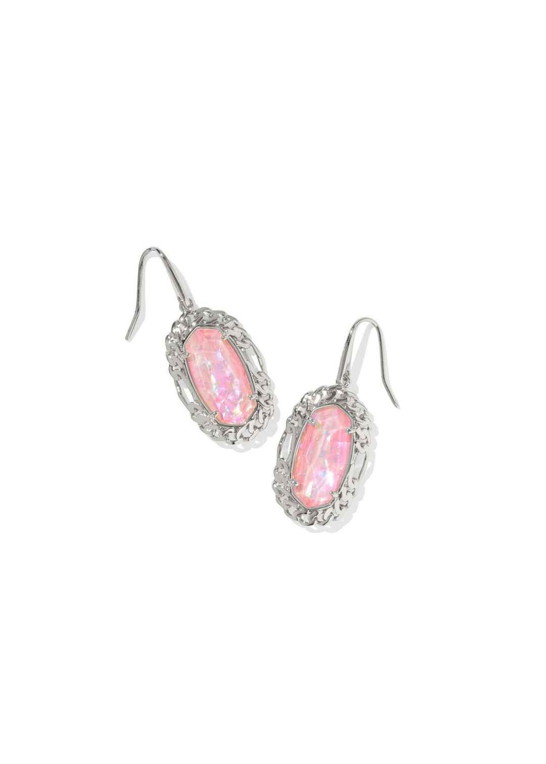 Kendra Scott Dani Figaro Frame Drop Earrings in Rhodium/Pink Iridescent Mother of Pearl