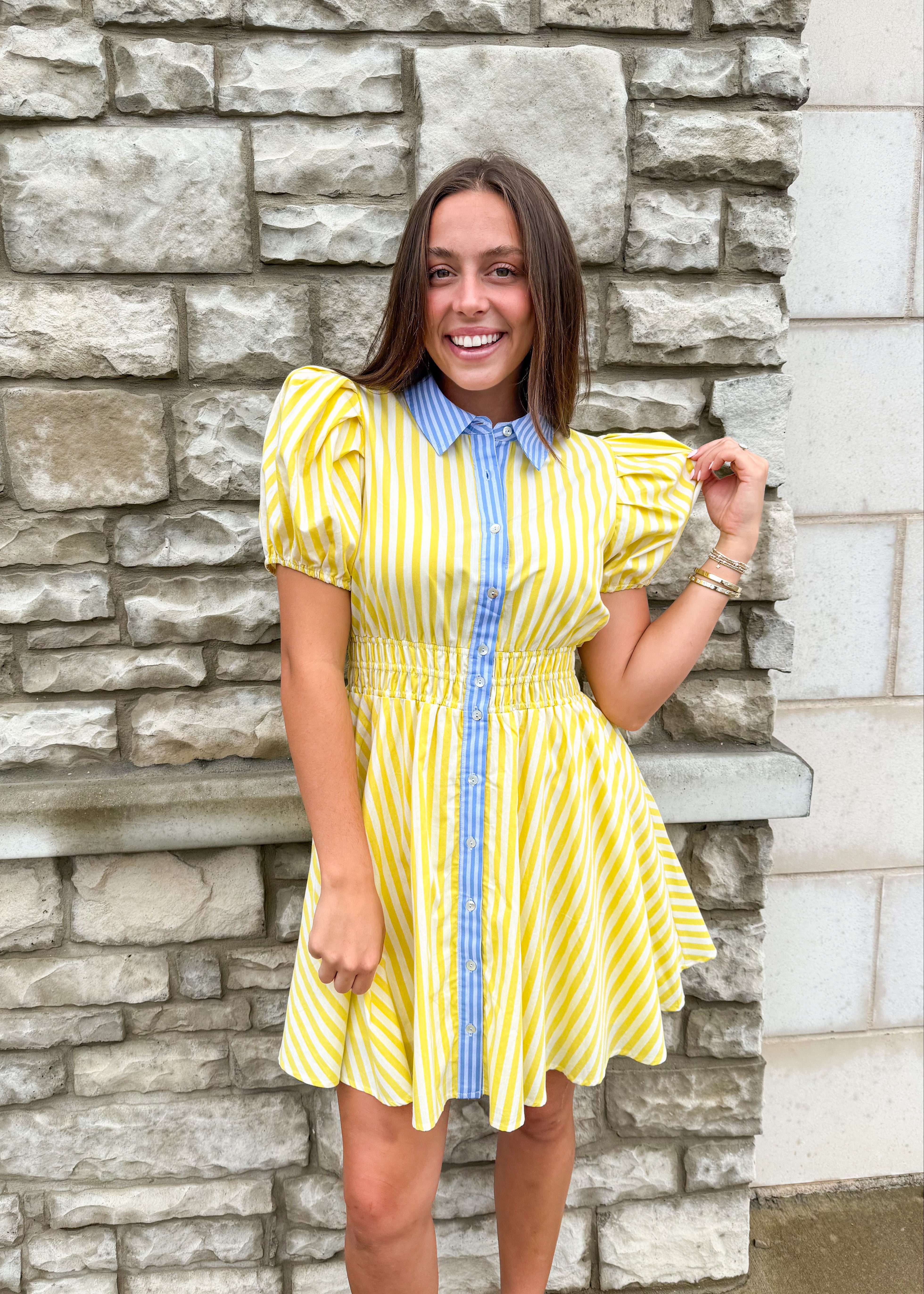 Women's Yellow Striped Mini Dress Lemon / L