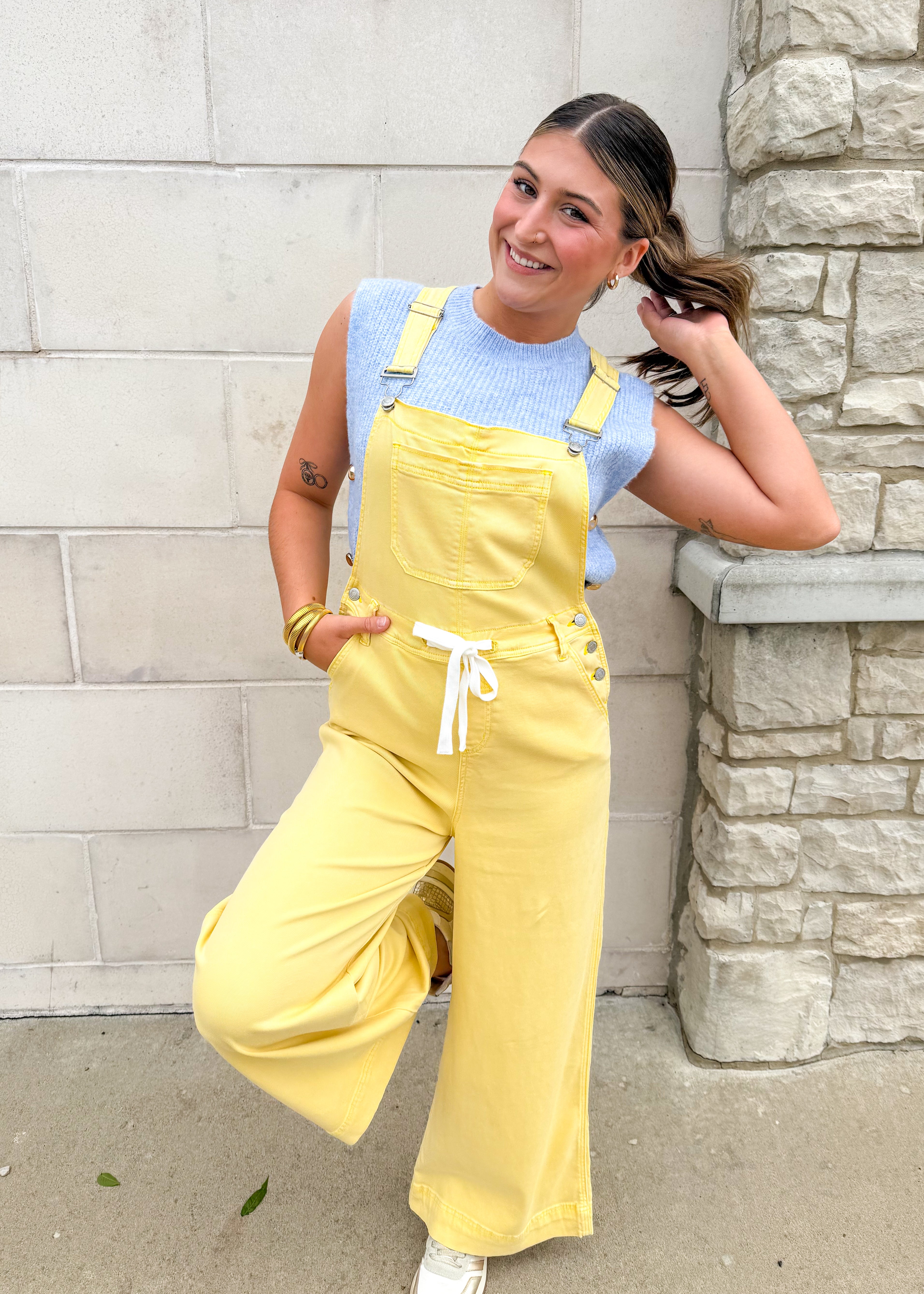 LYBRO オーバーオール イエロー Women's Yellow Wide Leg Overalls – June & Beyond Boutique