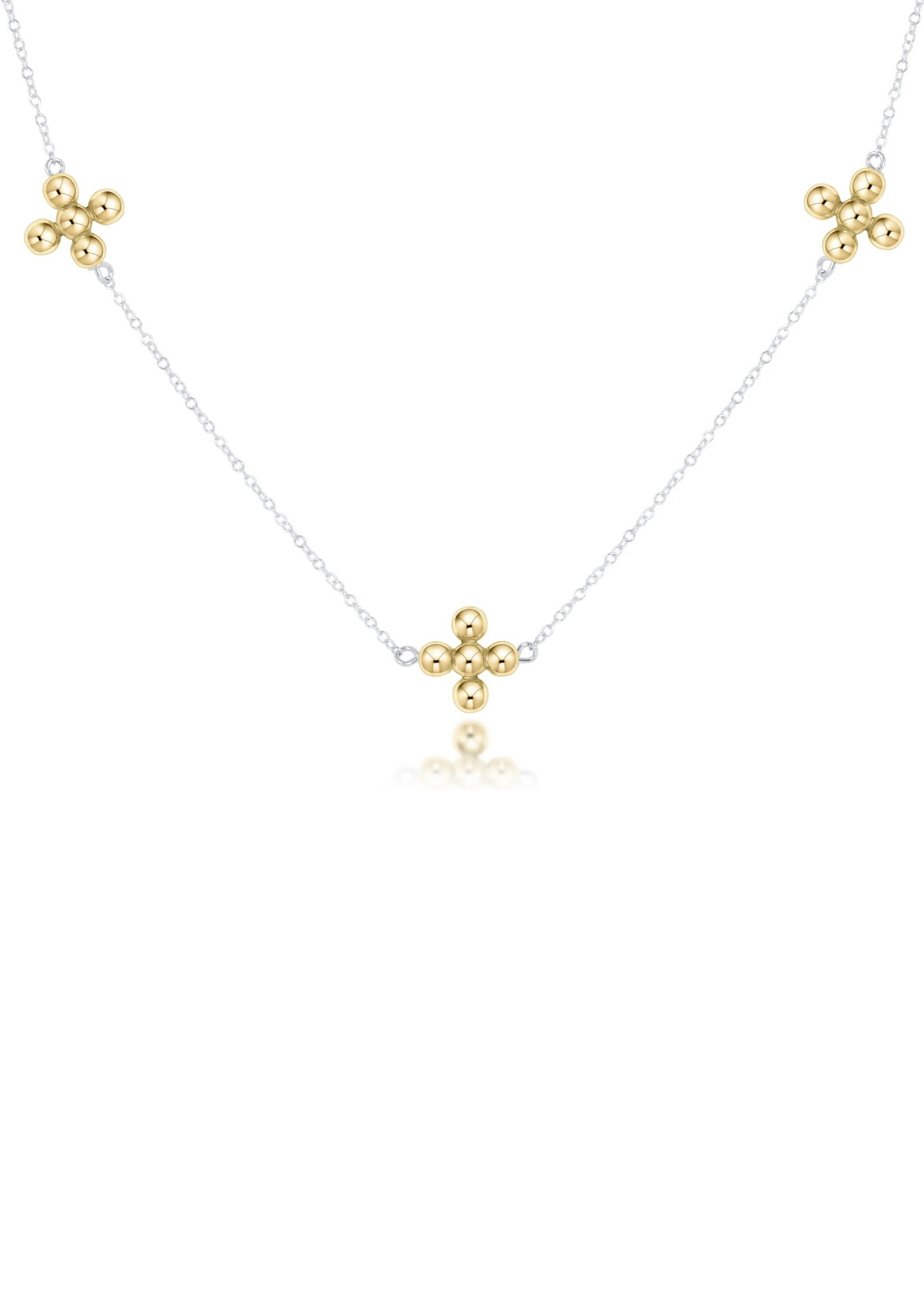 15" Choker Simplicity Chain Sterling Mixed Metal - Classic Beaded Signature Cross Gold