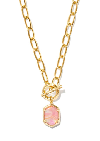 Daphne Link and Chain Necklace - Gold/Light Pink Iridescent Abalone