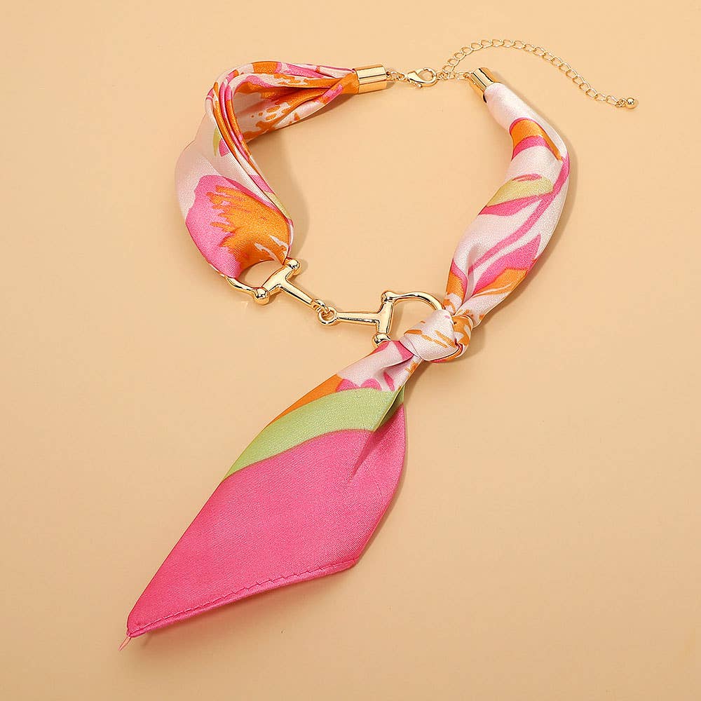 Metal Horsebit Scarf Necklace - Pink