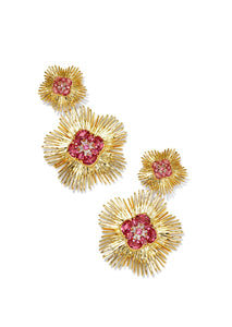 Dira Crystal Statement Earrings - Gold/Pink Mix