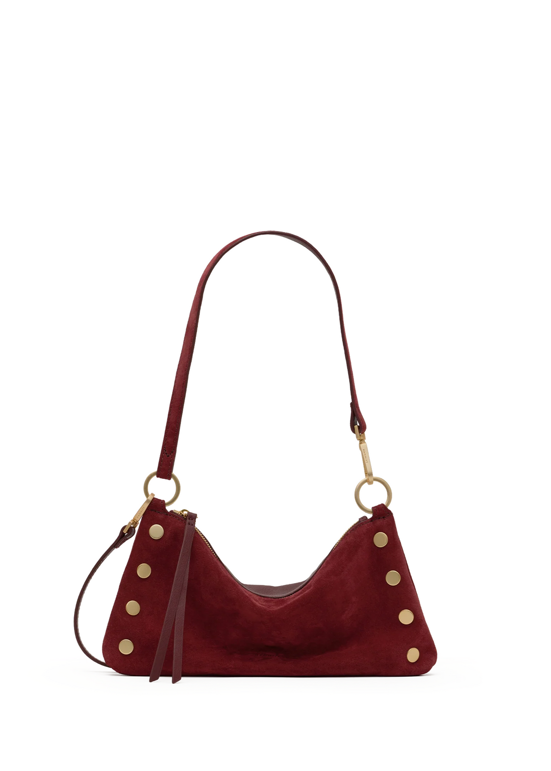 Cherrywood suede color small handbag with strap up.