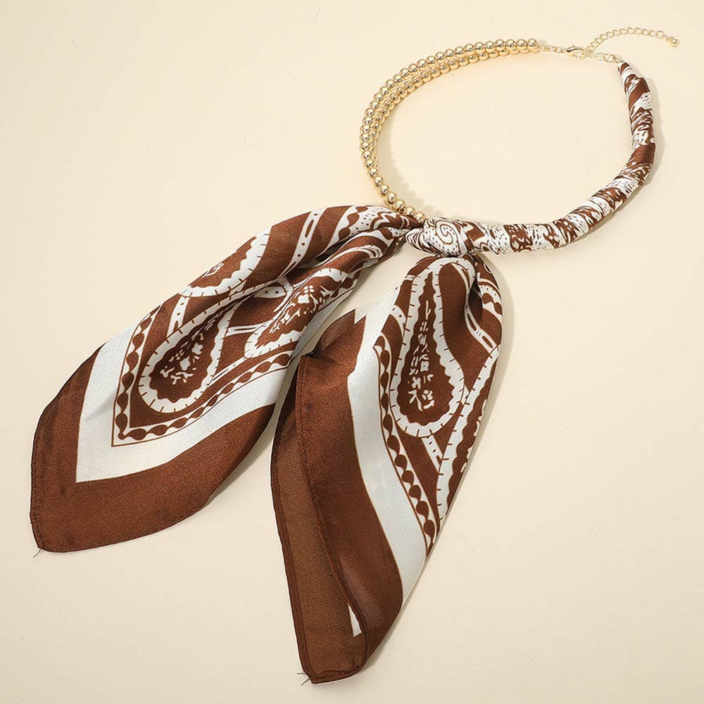 Scarf Double Bubble Chain Necklace - Dark Brown Gold
