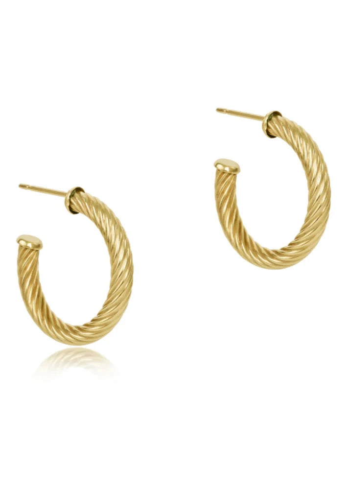 Round Gold 1.125" Post Hoop Earrings-4mm Textured Twist