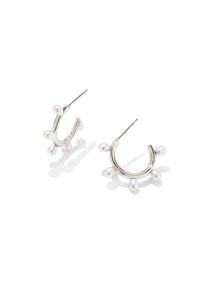 Leighton Pearl Huggie Earrings - Rhodium/White Pearl