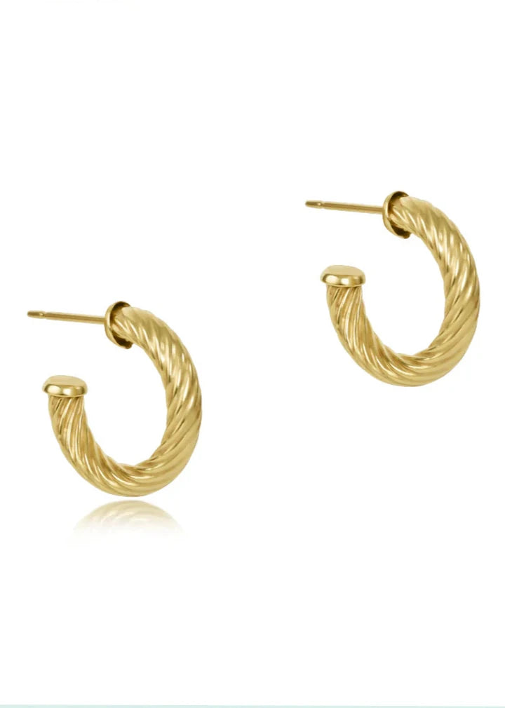 Round Gold 0.5" Post Hoop Earrings-4mm Textured Twist