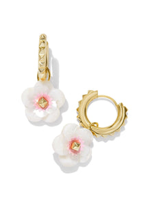 Deliah Huggie Earrings - Gold/Iridescent Pink White Mix