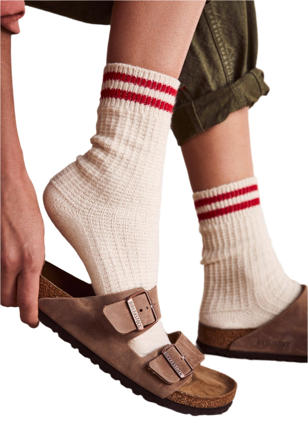 Free People Jackson Cozy Stripe Socks - Classic Red