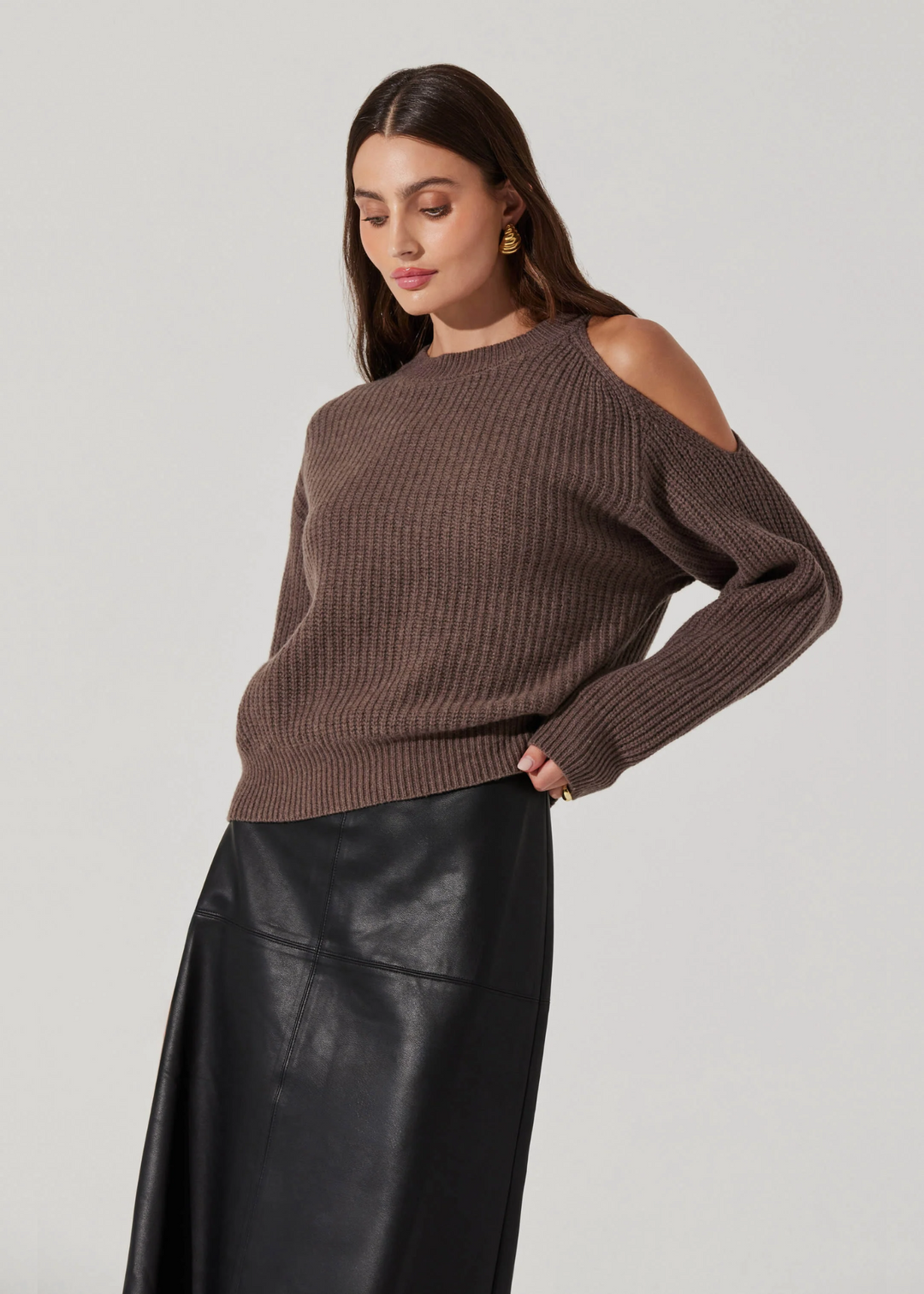 ASTR the Label Millicent Ribbed Cold Shoulder Sweater