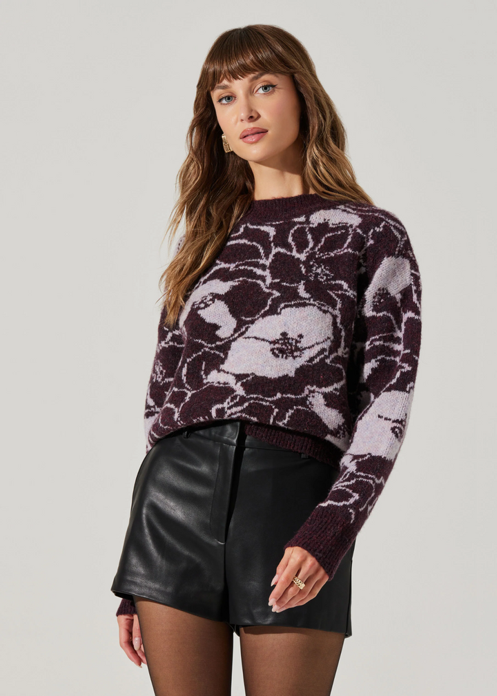 ASTR the Label Saria Floral Sweater in Plum Lavender