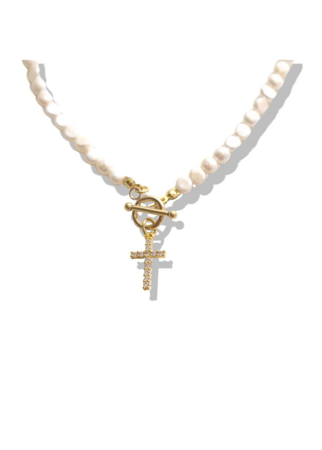 Allison Avery 16" Pearl Cross Chain Necklace