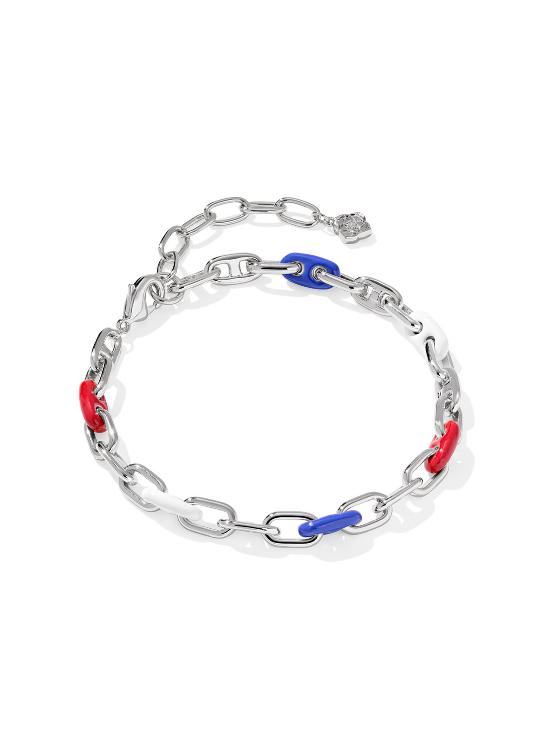 Kendra Scott Bailey Rhodium Chain Bracelet with Red, White, and Blue enamel accents