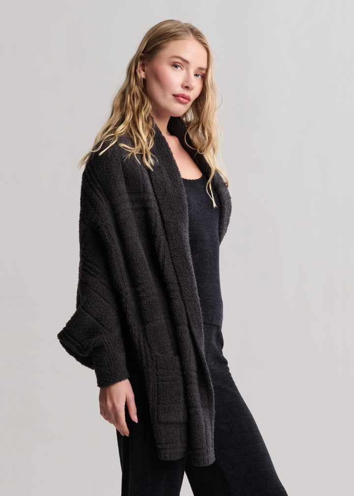 Barefoot Dreams CozyChic Cotton Tonal Plaid Blanket Wrap - Carbon