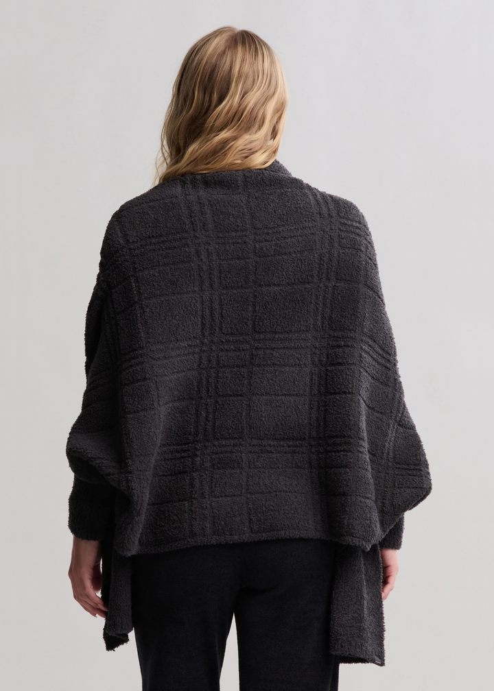 Barefoot Dreams CozyChic Cotton Tonal Plaid Blanket Wrap - Carbon