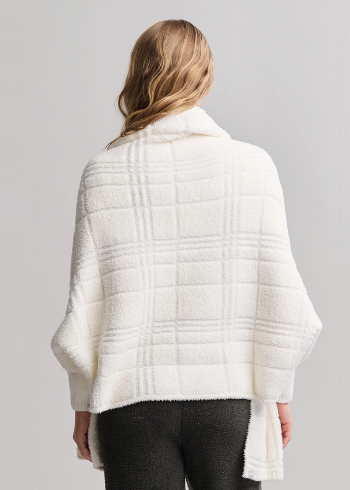 Barefoot Dreams CozyChic Cotton Tonal Plaid Blanket Wrap - Pearl