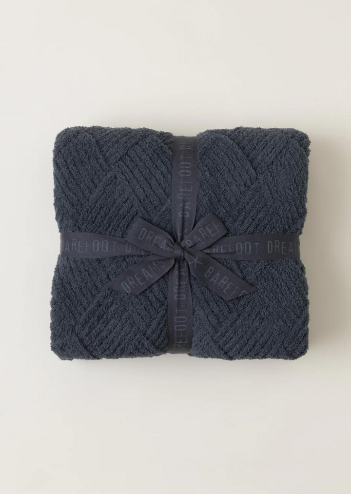 Barefoot Dreams CozyChic Diamond Weave Blanket in Slate Blue