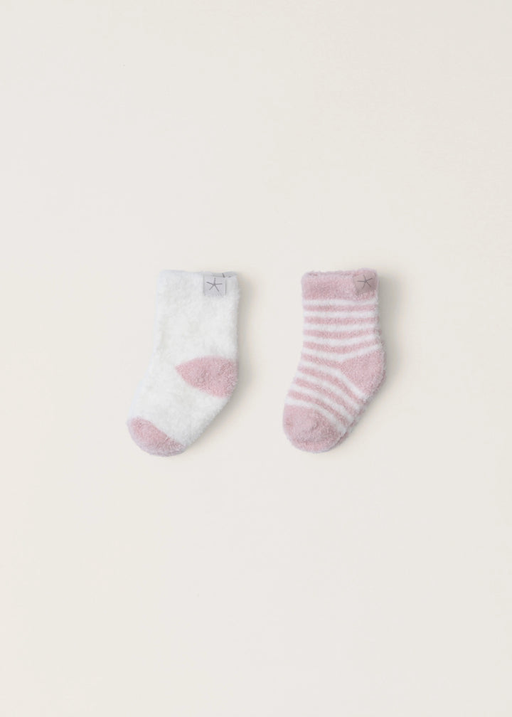 Barefoot Dreams CozyChic Lite 2 Pair Baby Heart Sock Set - Pink Peonie/Pearl