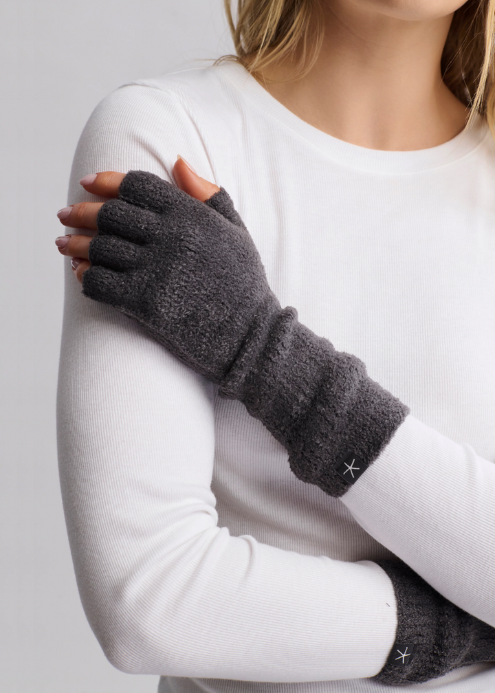 Barefoot Dreams CozyChic Lite Fingerless Gloves - Carbon