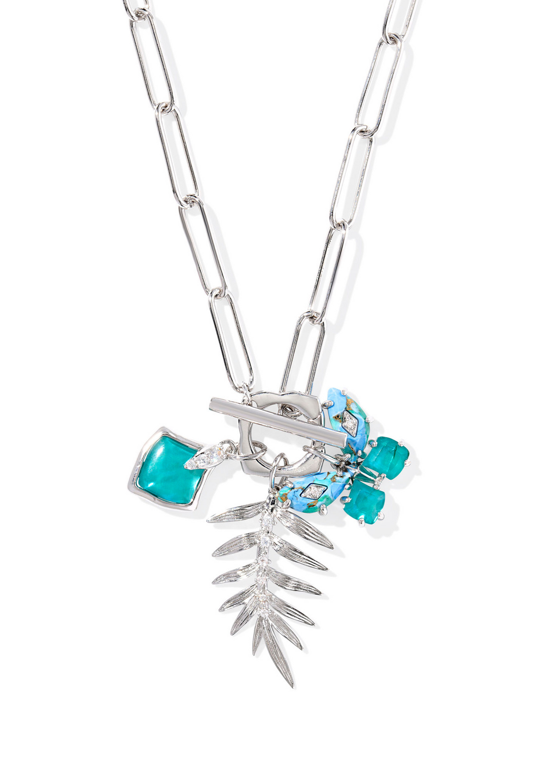 Kendra Scott Bianca Butterfly Charm Necklace in Rhodium/Bright Aqua Mix