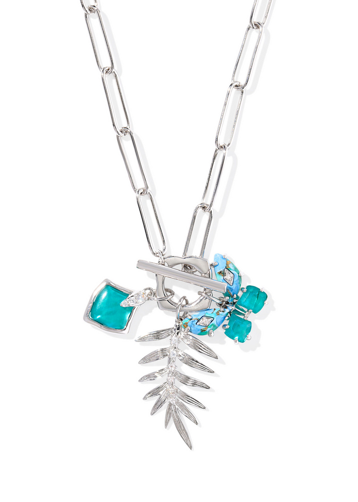 Kendra Scott Bianca Butterfly Charm Necklace in Rhodium/Bright Aqua Mix