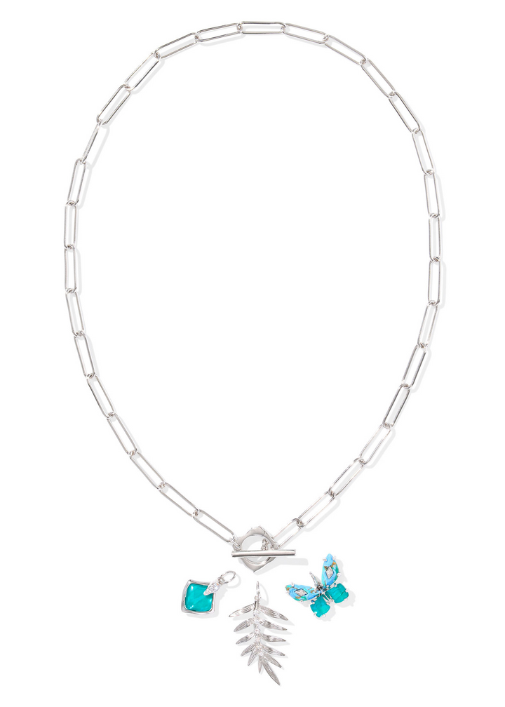 *BOUTIQUE EXCLUSIVE* Kendra Scott Bianca Butterfly Charm Necklace - Rhodium/Bright Aqua Mix