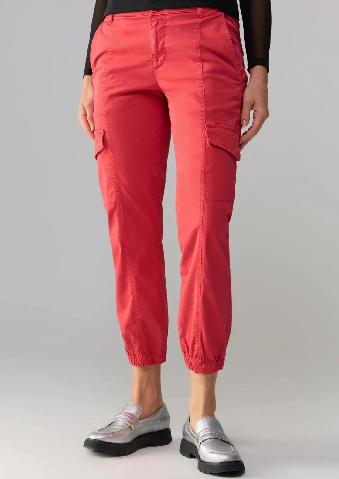 coral mid rise cropped ankle cargo joggers