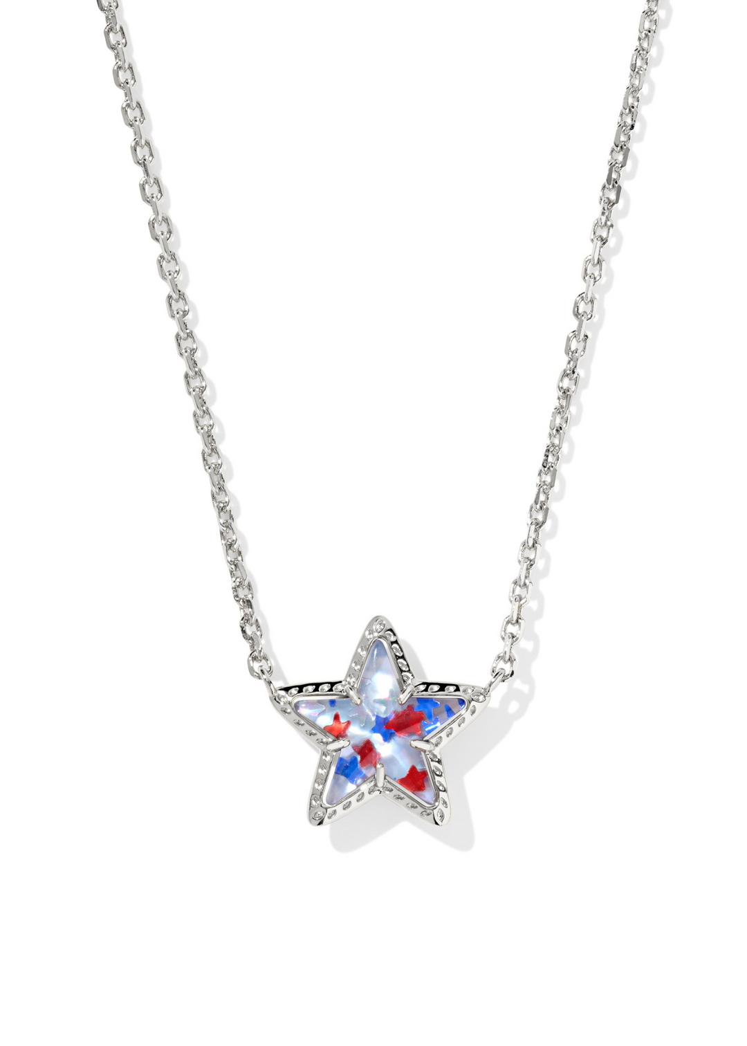Kendra Scott Cassidy Short Pendant Necklace in Rhodium/Red White Blue Star Illusion