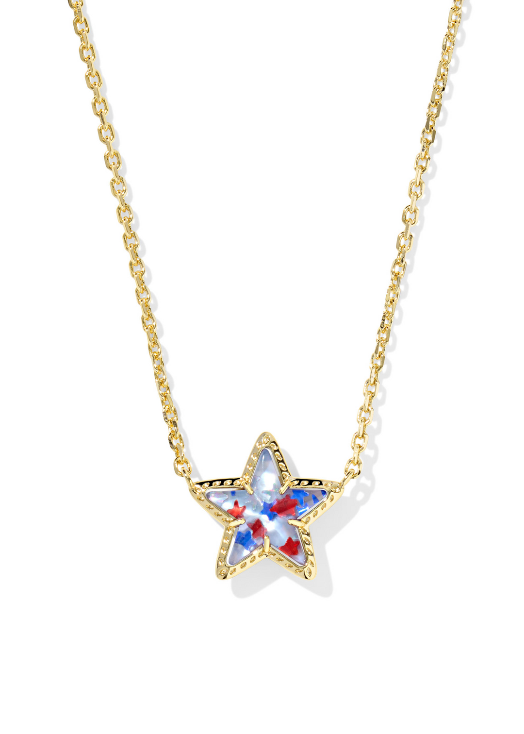 Kendra Scott Cassidy Short Pendant Necklace in Gold/Red White Blue Star Illusion