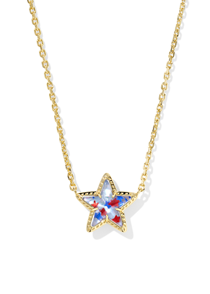 Kendra Scott Cassidy Short Pendant Necklace in Gold/Red White Blue Star Illusion