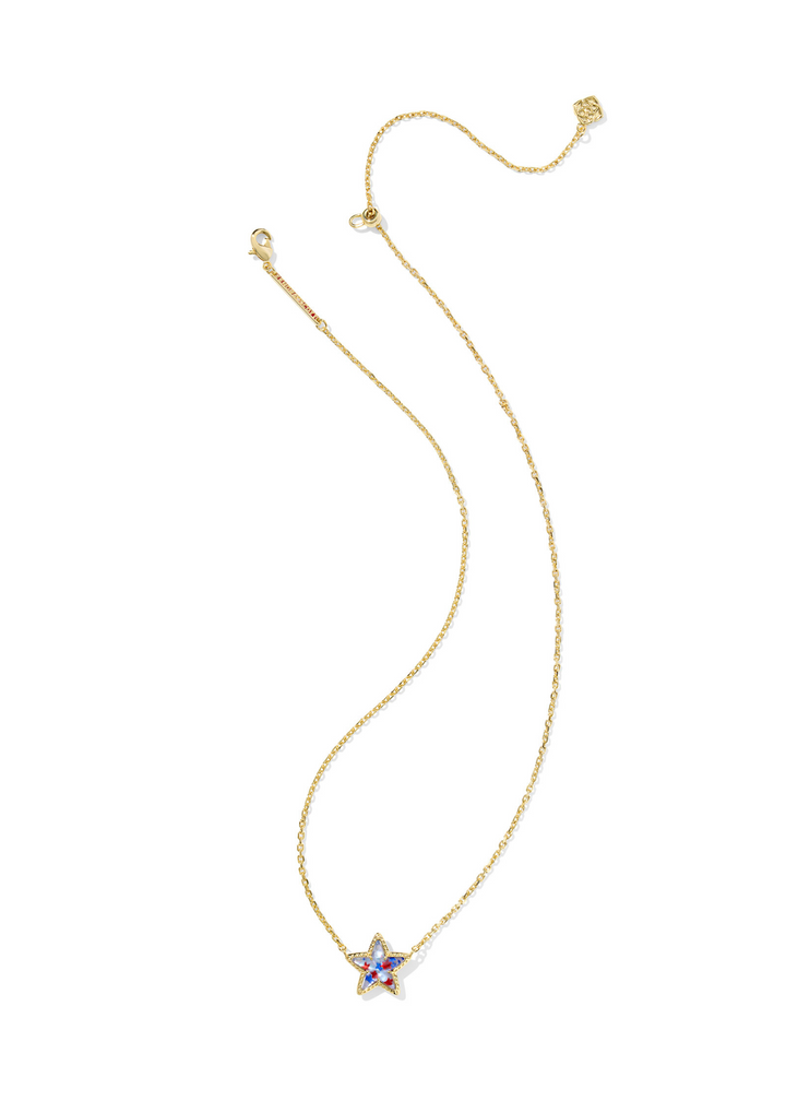 Kendra Scott Cassidy Short Pendant Necklace - Gold/Red White Blue Star Illusion