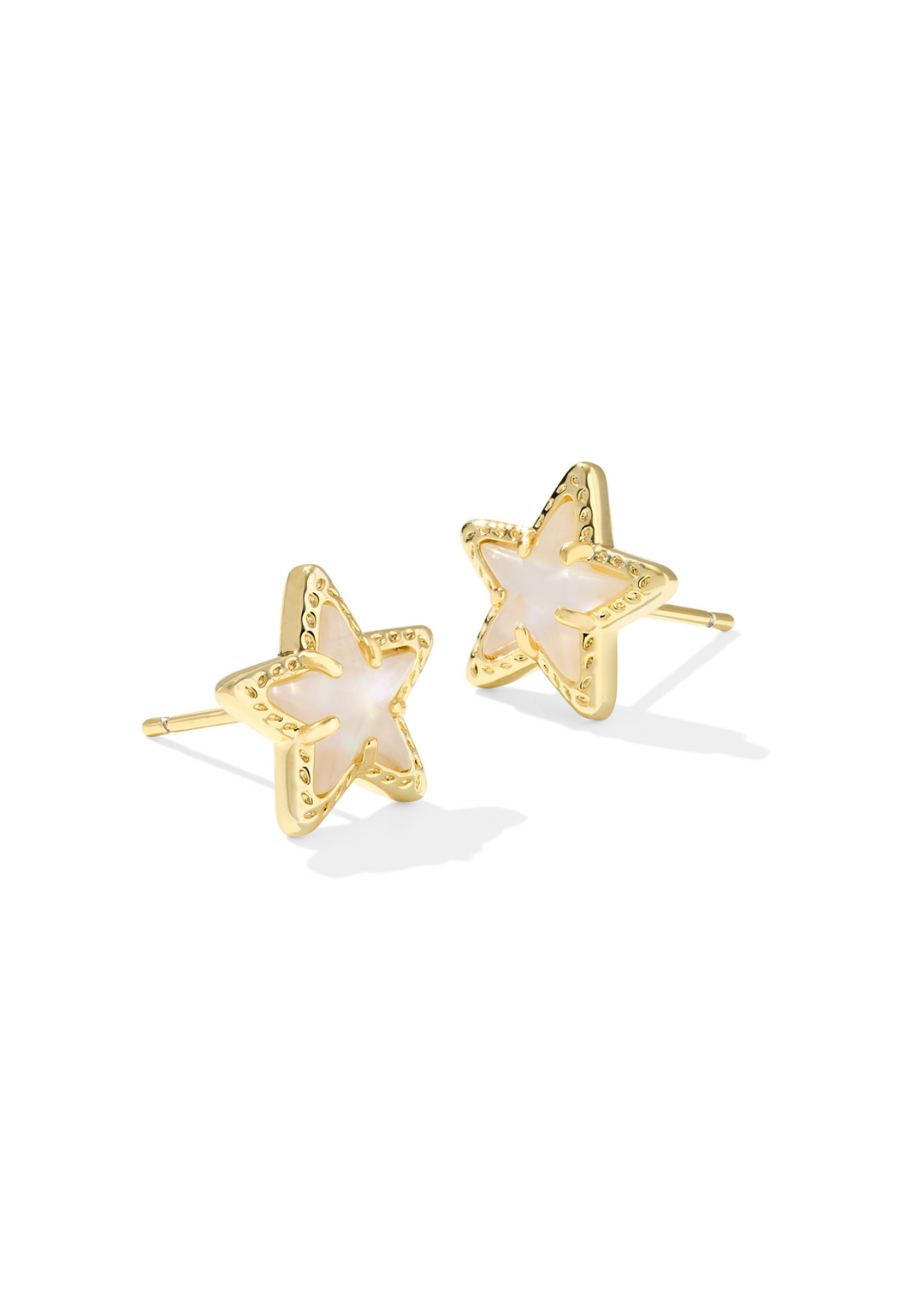 Women's gold star shaped stud earrings with an Ivory Mother of Pearl stone