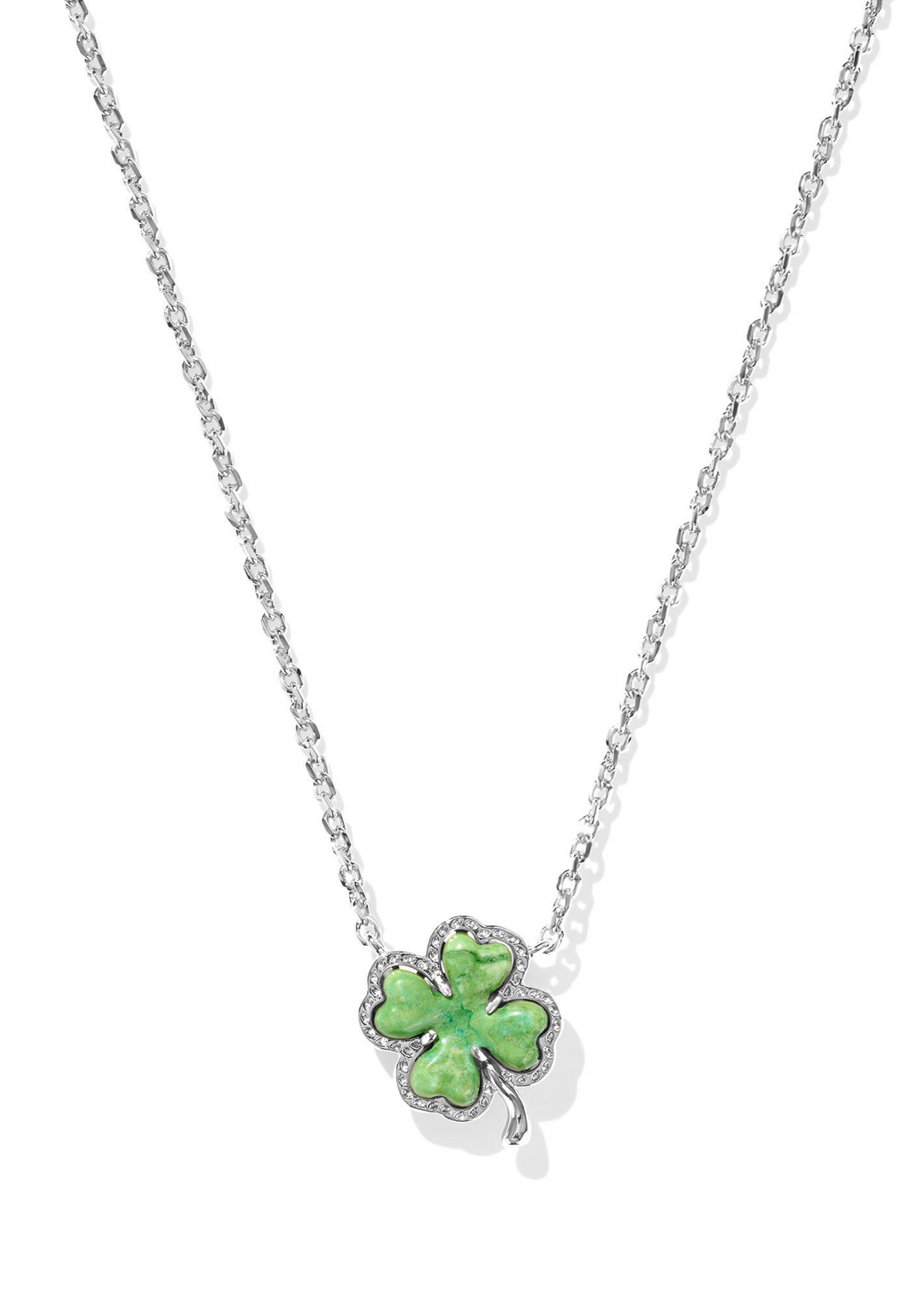 Kendra Scott Clover Short Pendant Necklace in Rhodium/Lime Green Magnsite