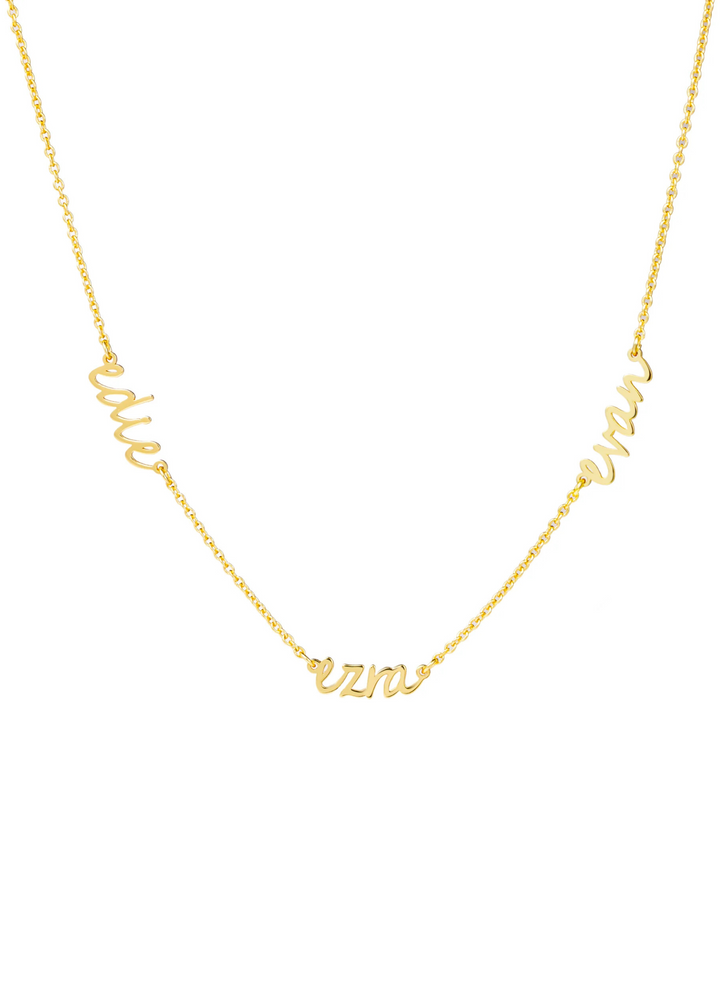 Custom Cherish Multiple Name Necklace in Script - Gold