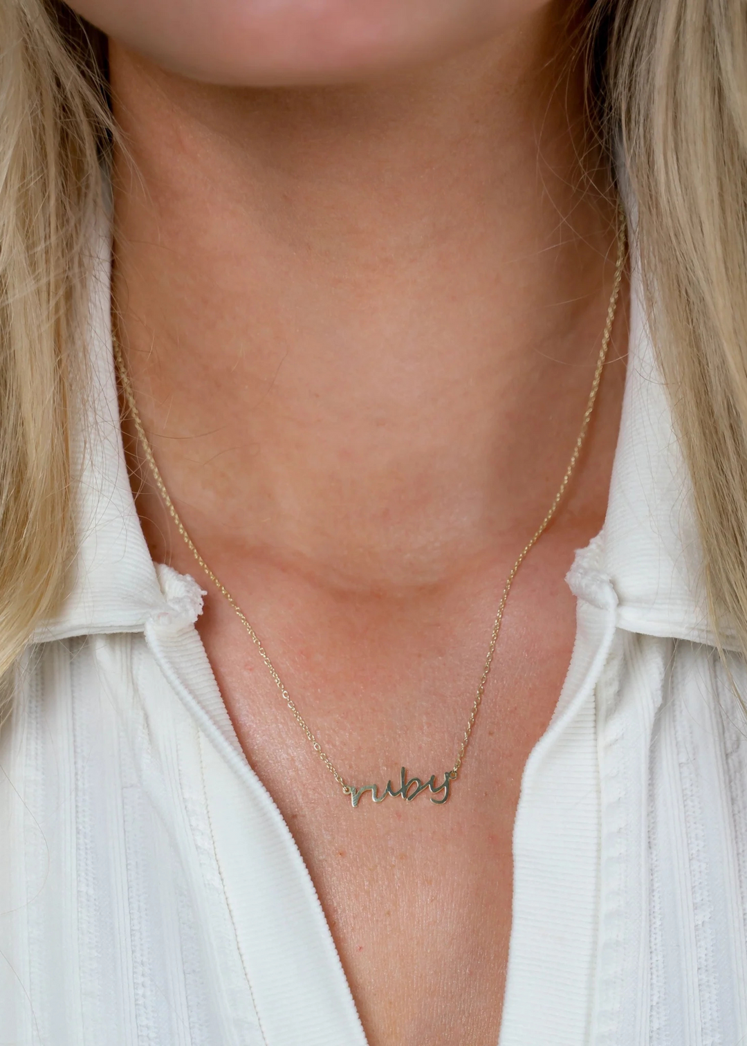 Custom Cherish Multiple Name Necklace in Script - Gold