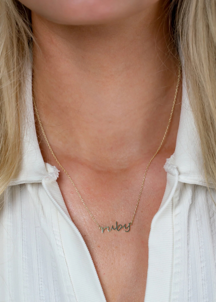 Custom Cherish Multiple Name Necklace in Script - Gold