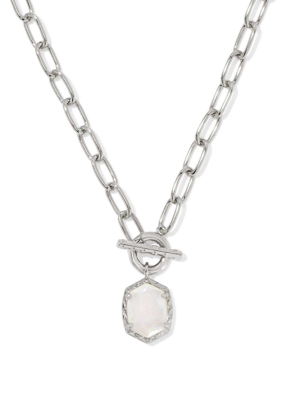 Kendra Scott Daphne Link and Chain Necklace in Rhodium/Ivory Mother of Pearl