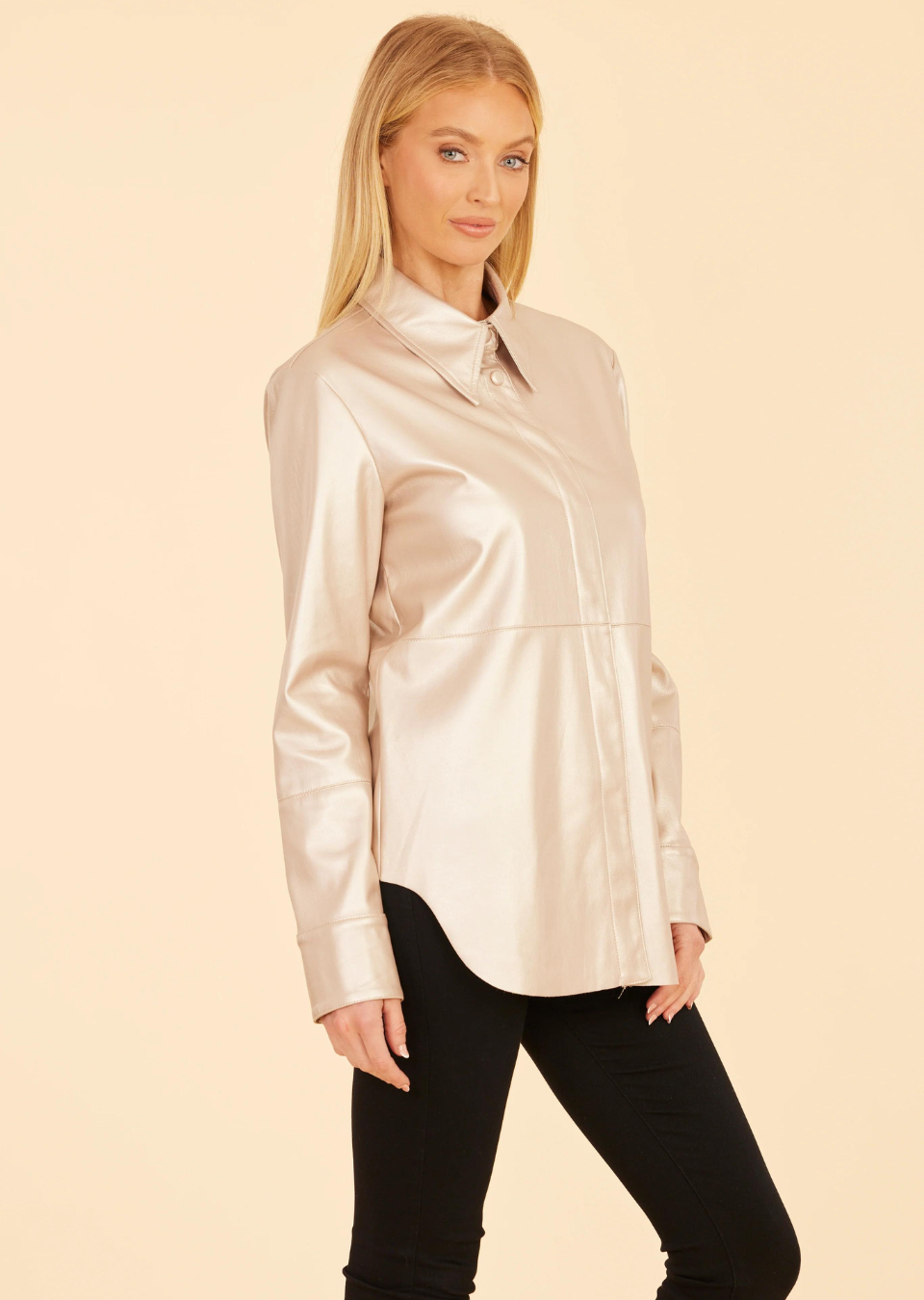 Francesca Faux Leather Button Down