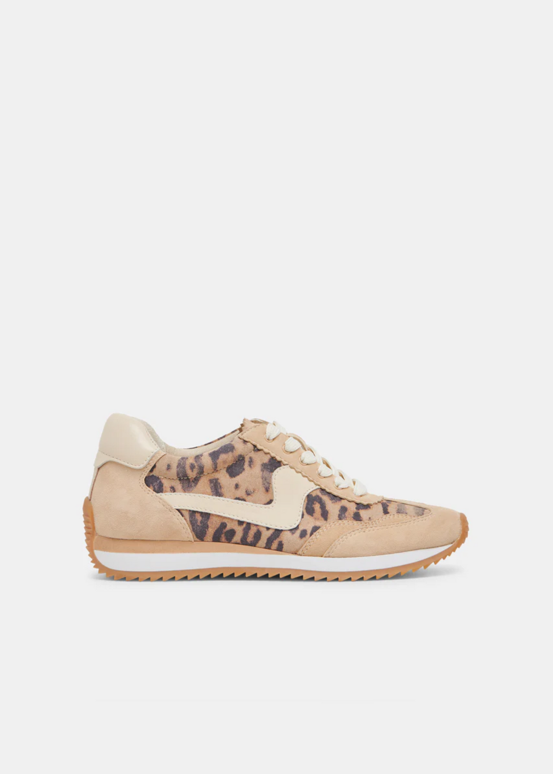 tan suede and leopard print sneakers with cream laces and leather details on side