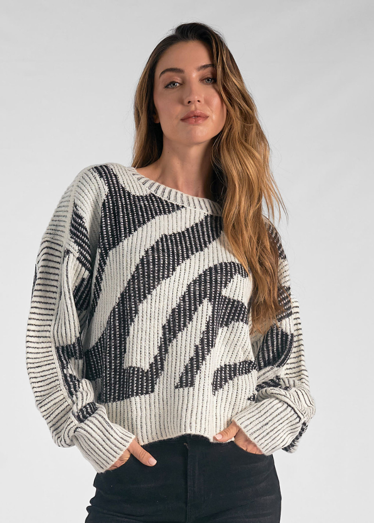 Elan Madi Zebra Print Sweater in Off White