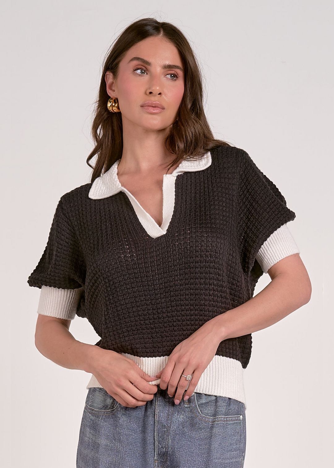 Elan Parker Sweater in Black and White