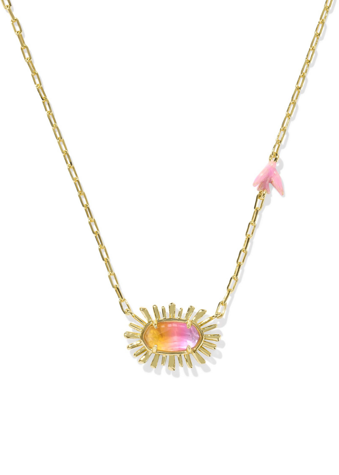 Kendra Scott Elisa Bird Short Pendant Necklace in Gold/Sunrise Watercolor Illusion