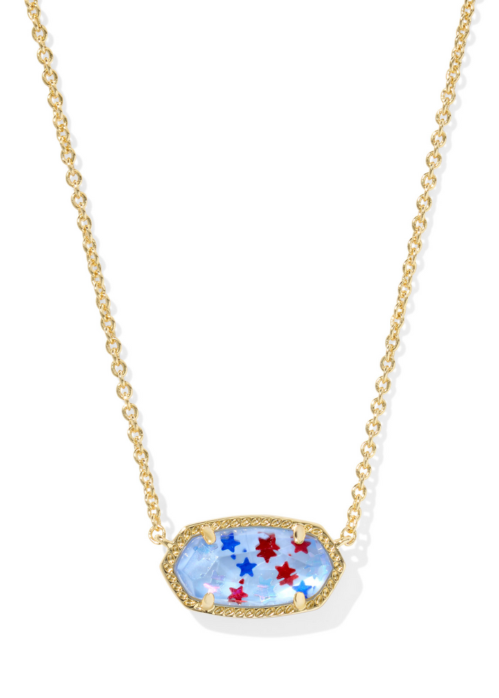 Kendra Scott Elisa Short Pendant Necklace in Gold/Red White Blue Star Illusion
