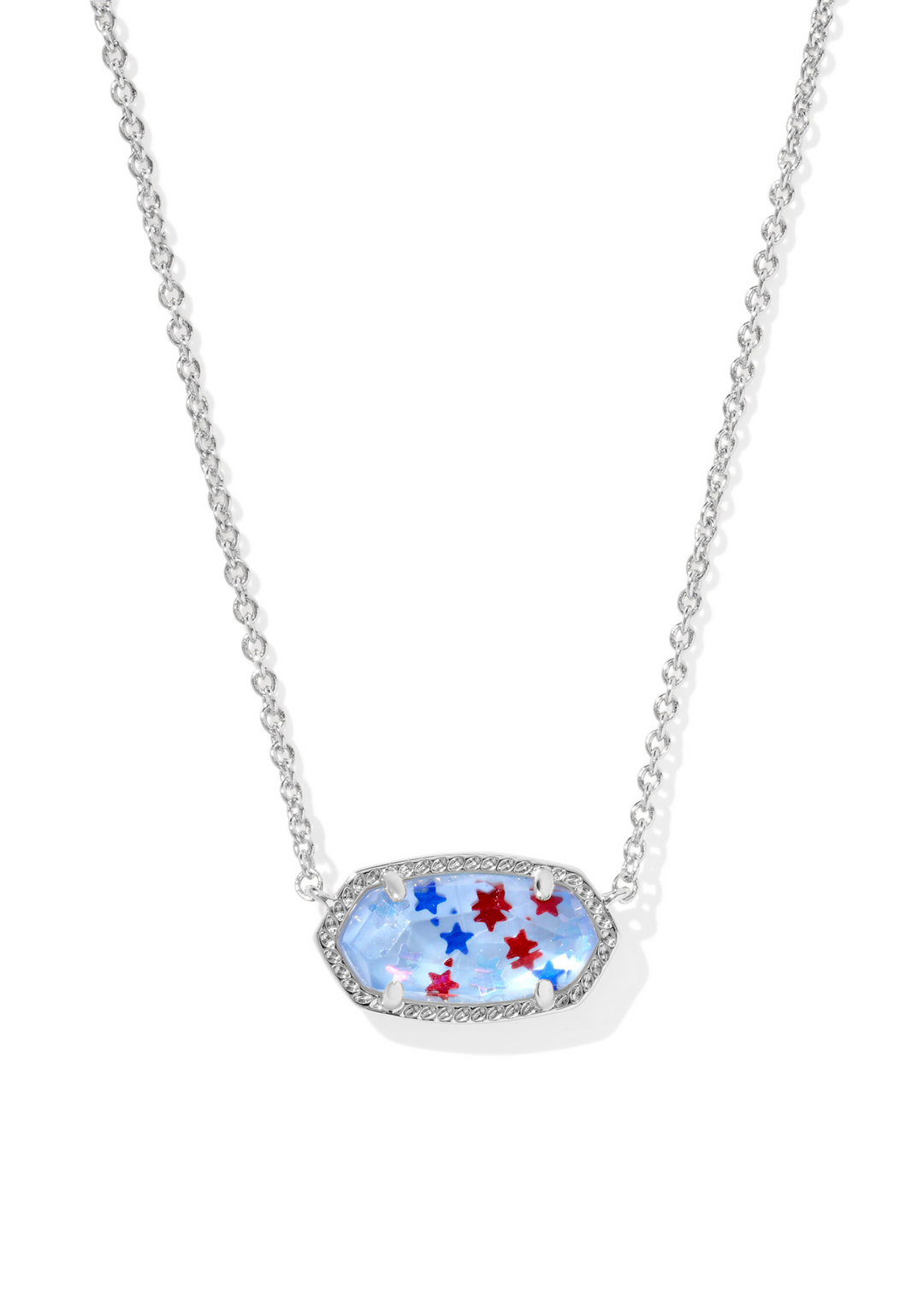 Kendra Scott Elisa Pendant Necklace In Rhodium/Red White Blue Star Illusion