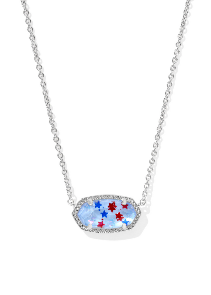 Kendra Scott Elisa Pendant Necklace In Rhodium/Red White Blue Star Illusion