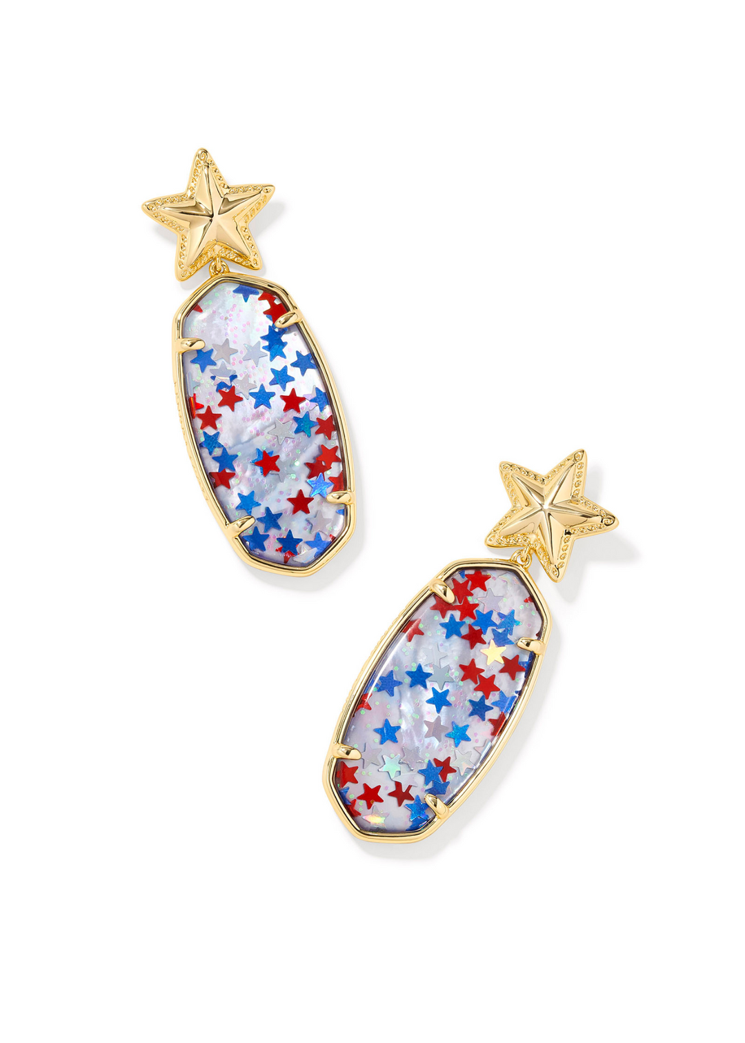 Kendra Scott Elle Star Gold Drop Earrings in Red, White, and Blue Mix