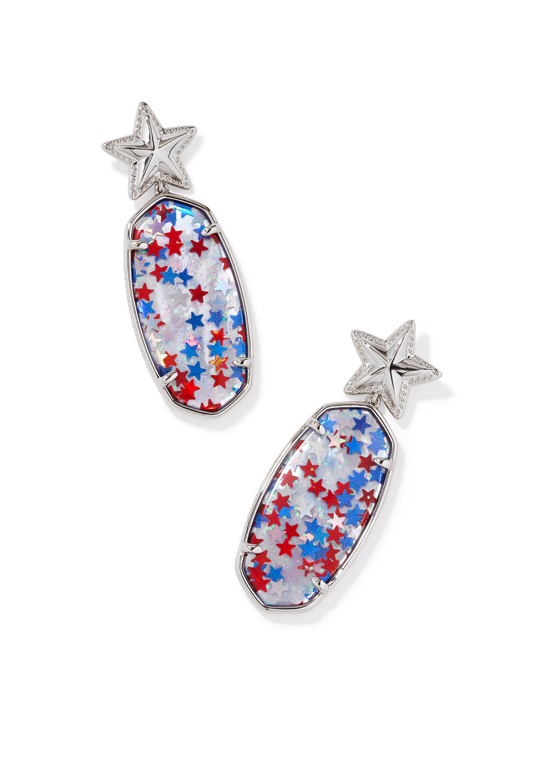 Kendra Scott Elle Star Drop Earrings in Rhodium/Red White Blue Mix