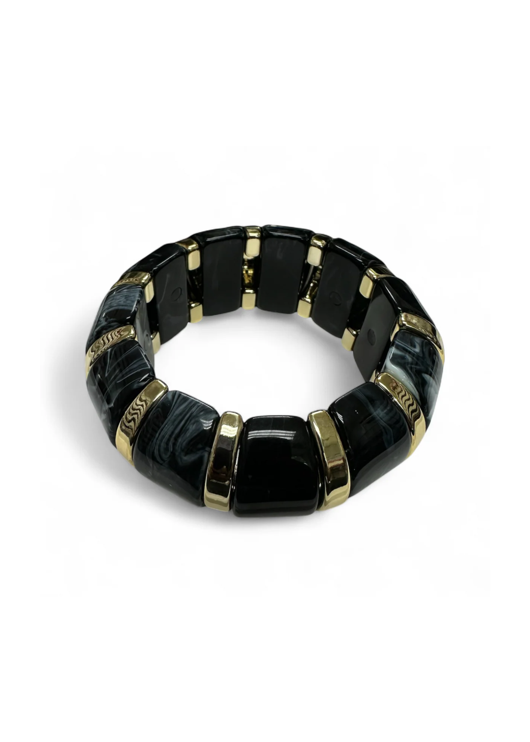 Black marble resin stretch bracelet on a white background